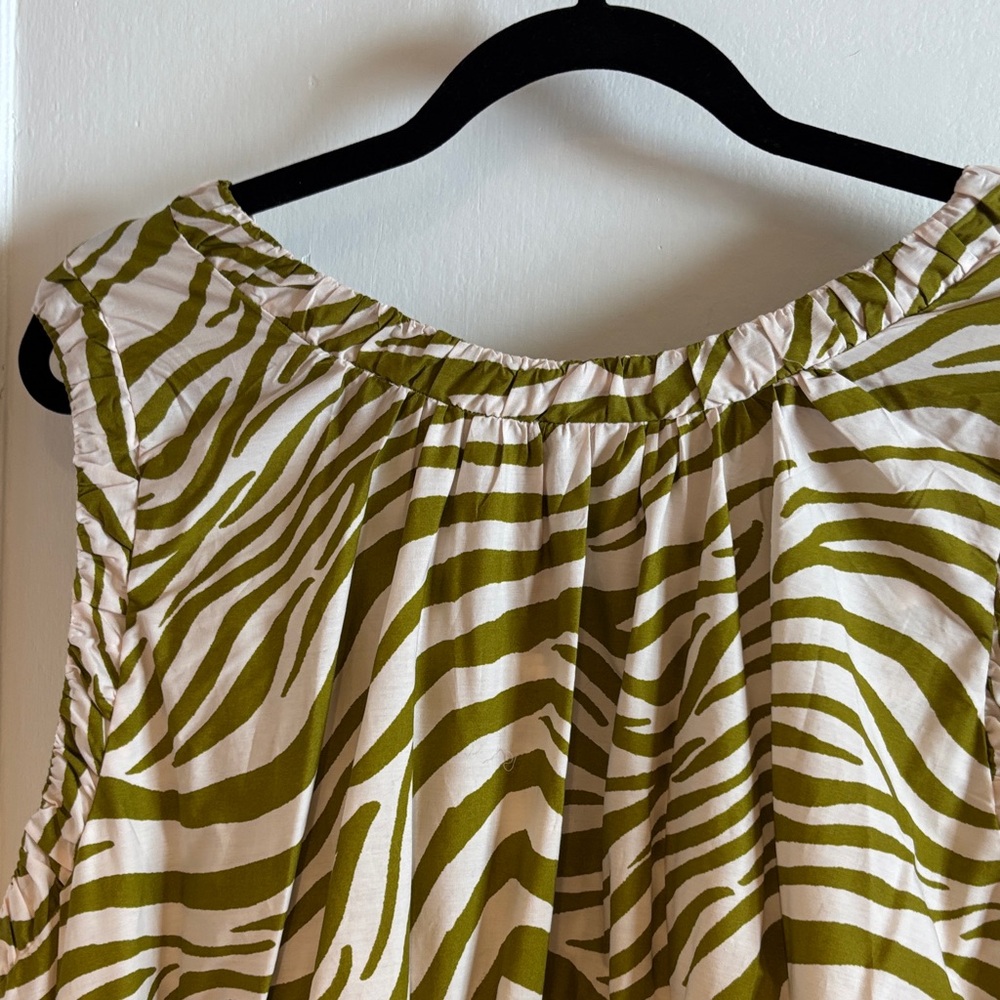 Anthropologie Green and Cream Zebra Print Sleeveless Dress 3X - Picture 7 of 13